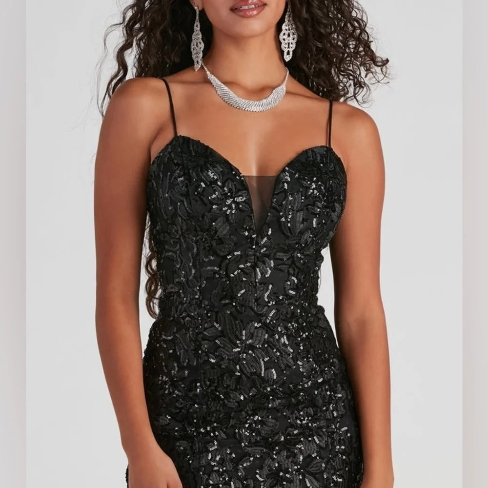 Windsor Livia Sequin Mesh Mermaid Dress Black Junior Size 5/6 - Picture 2 of 15